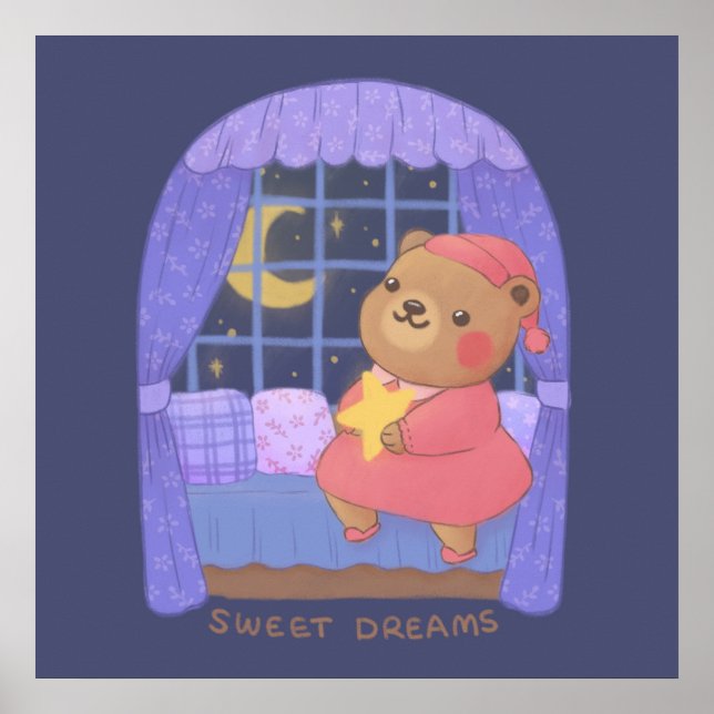Sweet Dreams: Teddy Bären Illustration Poster (Vorne)