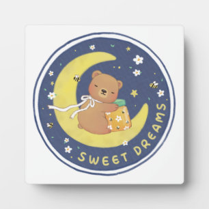 Sweet Dreams: Teddy Bear & Honey Illustration Fotoplatte