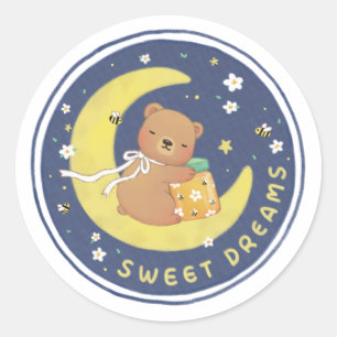 Sweet Dreams: Teddy Bear & Honey Illustration Runder Aufkleber