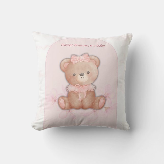 Sweet Dreams Teddy Bear Print | Baby Girl Kinderzi Kissen (Vorderseite)