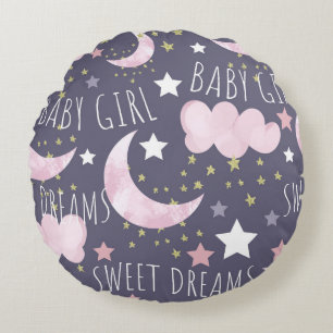 Sweet Dreams Watercolor Baby Girl Kinderzimmer Rundes Kissen
