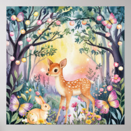 Sweet Dreams Woodland Deer & Rabbits Nursery  Poster