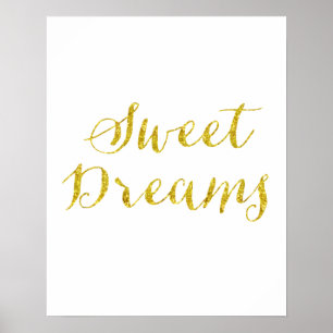 Sweet Dreams Zitat Gold Imitate Glitzer Metallic Poster