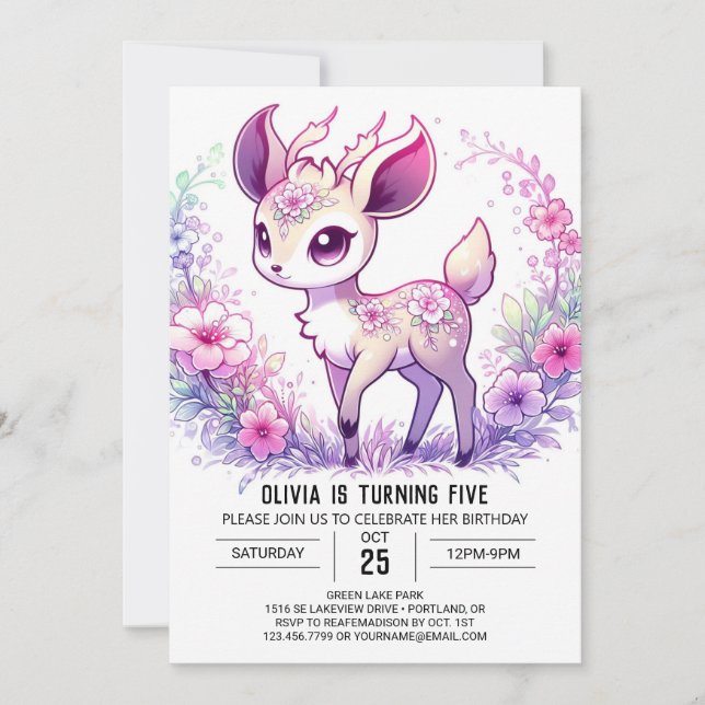 Sweet Dreamy Deer Digital Geburtstag Einladung (Vorderseite)