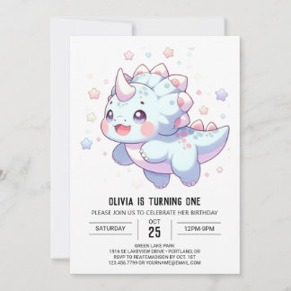 Sweet Dreamy Dinosaur 1. Geburtstag Einladung