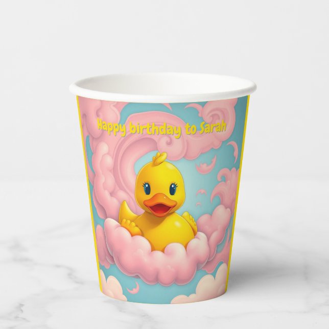 Sweet Duckling on Pink Clouds Hot Drinks Cups Pappbecher (Vorderseite)