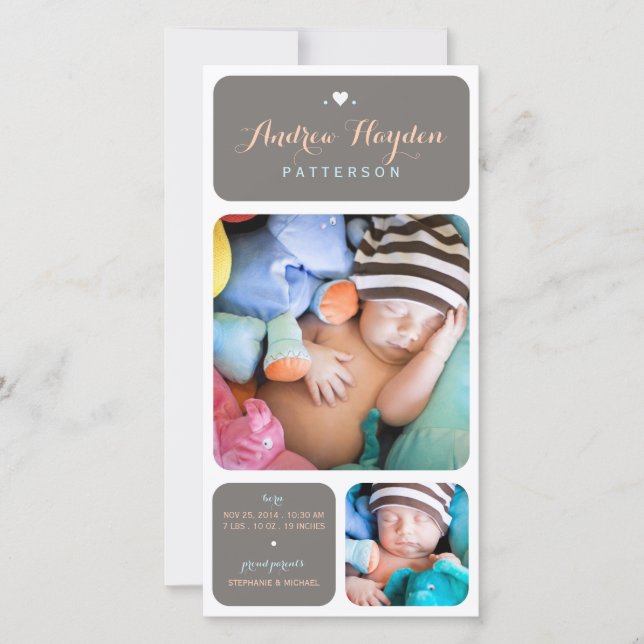 Sweet Duet Foto Baby Boy Geburtserklärung Ankündigung (Vorderseite)