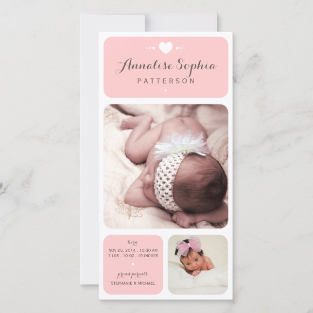 Sweet Duet Foto Baby Girl Geburtserklärung Ankündigung (Vorderseite)