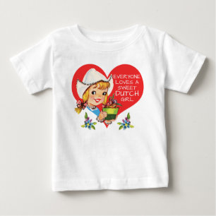 Sweet Dutch Girl Vintag Tulips Meisje & Herz Baby T-shirt