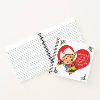 Sweet Dutch Girl Vintag Tulips Meisje & Herz Notizbuch