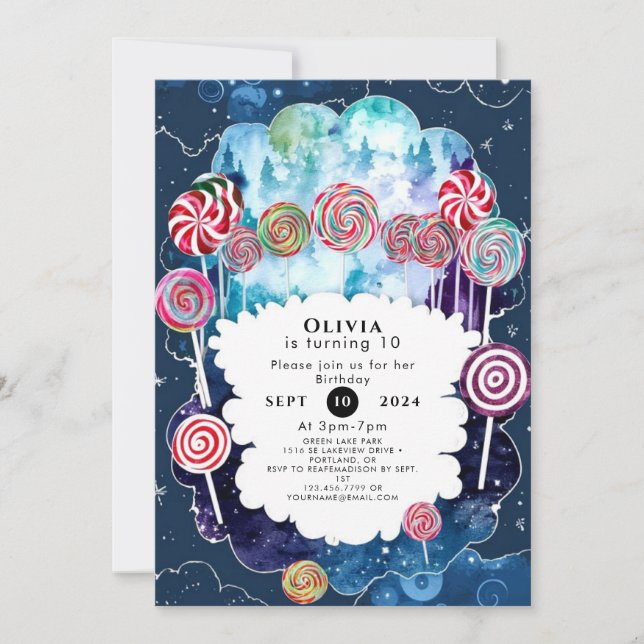 Sweet Editable Candyland Birthday Einladung (Vorderseite)