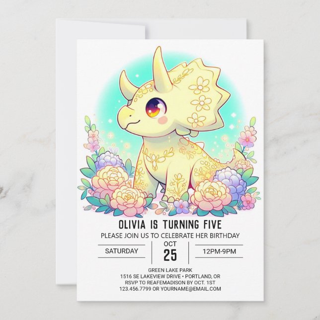 Sweet Editable Dinosaur Digital Geburtstag Einladung (Vorderseite)