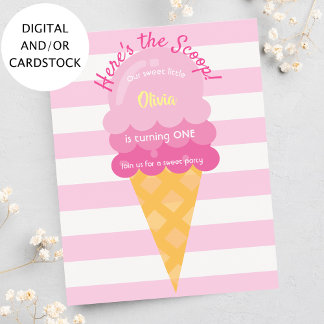 Sweet Eis Girl pink 1. Geburtstagseinladung