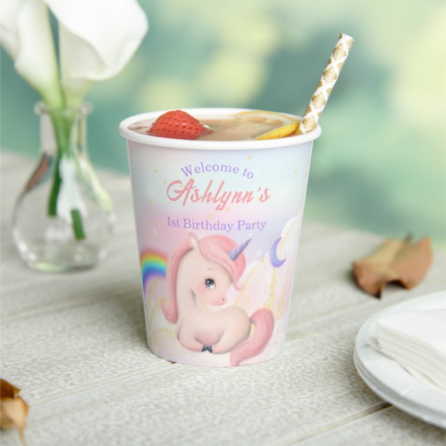 Sweet Elegant Cute Pink Watercolour Unicorn party Pappbecher (In Situ)