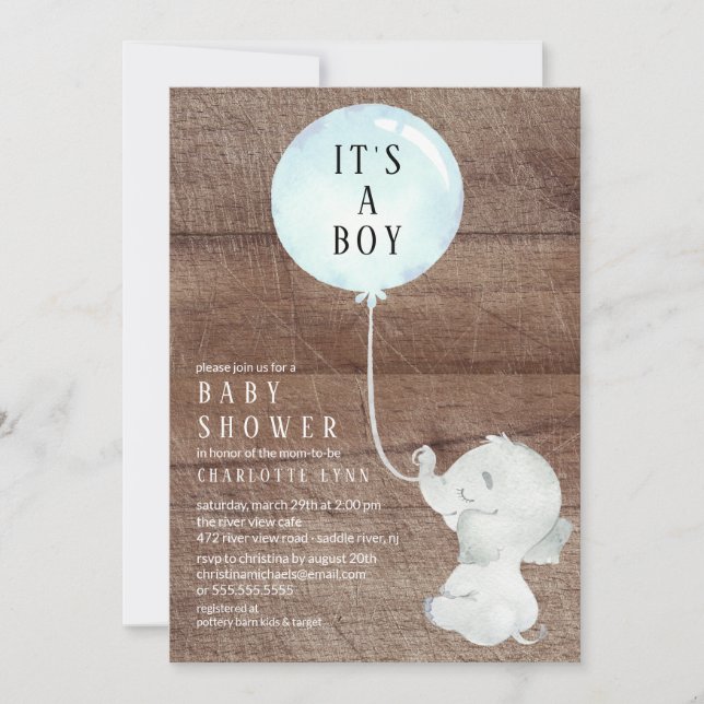 Sweet Elephant Baby Boys Dusche Einladung (Vorderseite)
