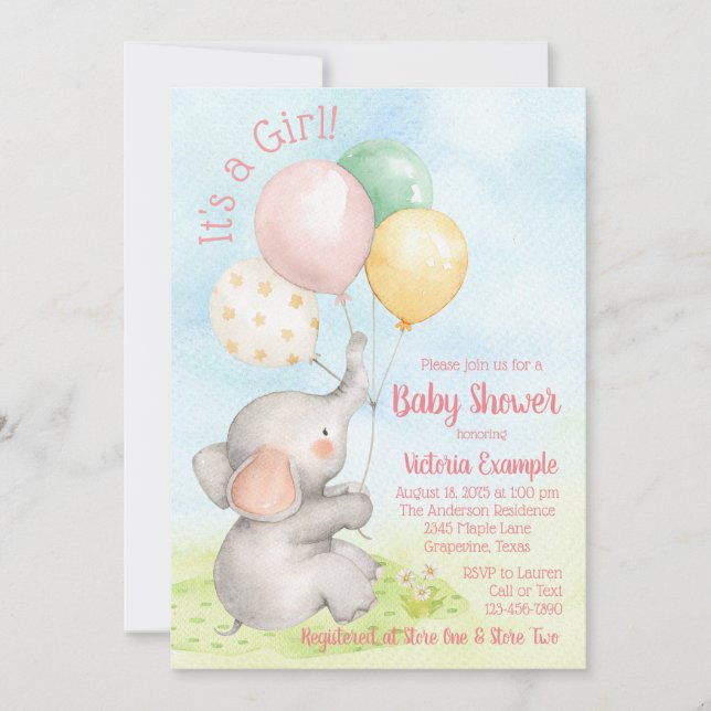 Sweet Elephant Baby Girl Shower Einladungen