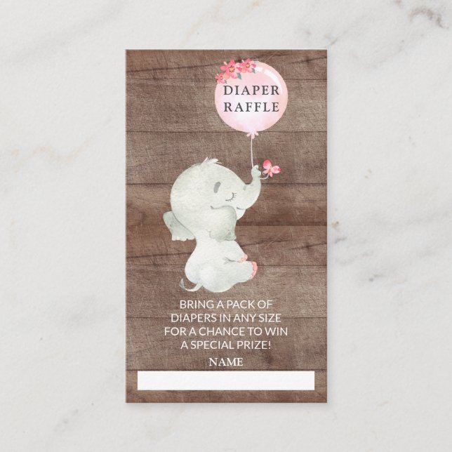 Sweet Elephant Baby Shower Diaper Raffle Ticket Begleitkarte (Vorderseite)