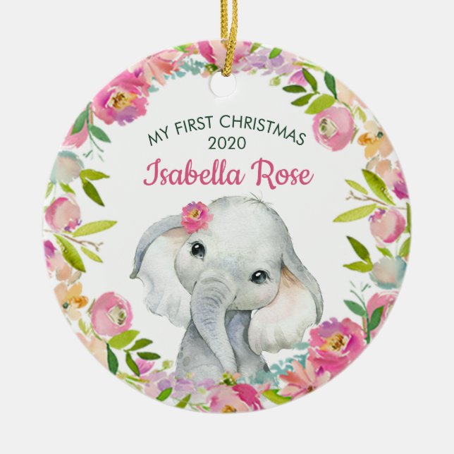 Sweet Elephant Baby's First Christmas Ornament (Vorne)