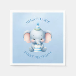 Sweet Elephant Blue Birthday Serviette
