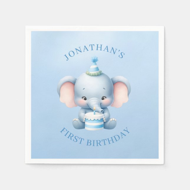 Sweet Elephant Blue Birthday Serviette (Vorderseite)