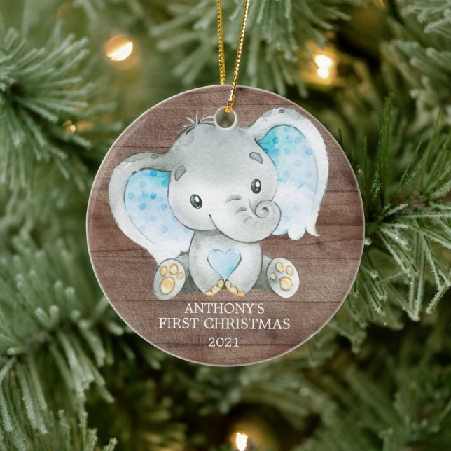 Sweet Elephant Boy Baby's First Christmas Ornament (Baum)