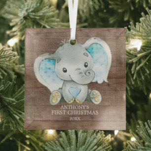 Sweet Elephant Boy Baby's First Christmas Ornament Aus Glas