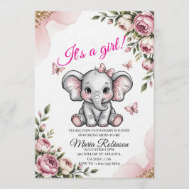 Sweet Elephant & Floral Baby Shower Invitation Einladung