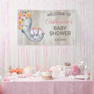 Sweet Elephant Floral Girl Baby Dusche Willkommen Banner