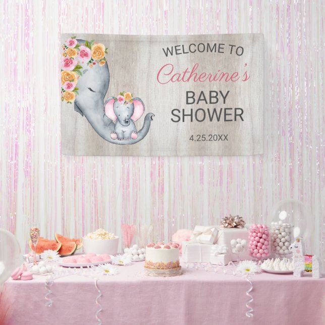 Sweet Elephant Floral Girl Baby Dusche Willkommen Banner (Party)