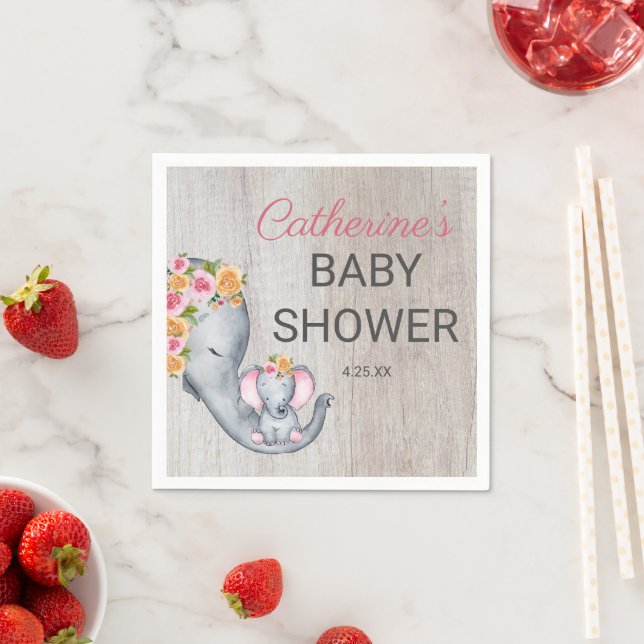 Sweet Elephant Floral Girl Rustic Baby Dusche Serviette (Beispiel)
