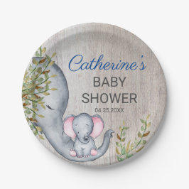 Sweet Elephant Floral Rustic Baby Dusche Pappteller
