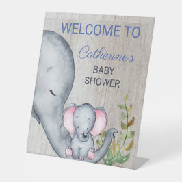 Sweet Elephant Floral Rustic Baby Dusche Willkomme Sockelschild