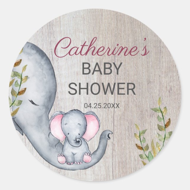 Sweet Elephant Floral Rustic Girl Baby Dusche Runder Aufkleber (Vorderseite)