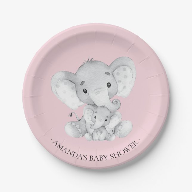 Sweet Elephant Girls Babydusche 7 Zoll Pappteller (Vorderseite)