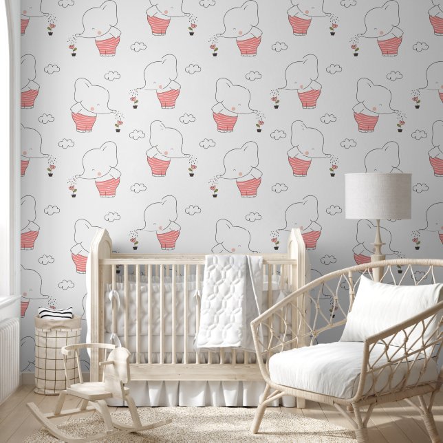 Sweet Elephant Seamless Pattern for Your Kid Room Tapete (Kinder)