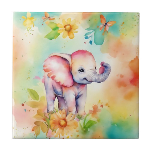 Sweet Elephant Watercolor Fliese (Vorderseite)