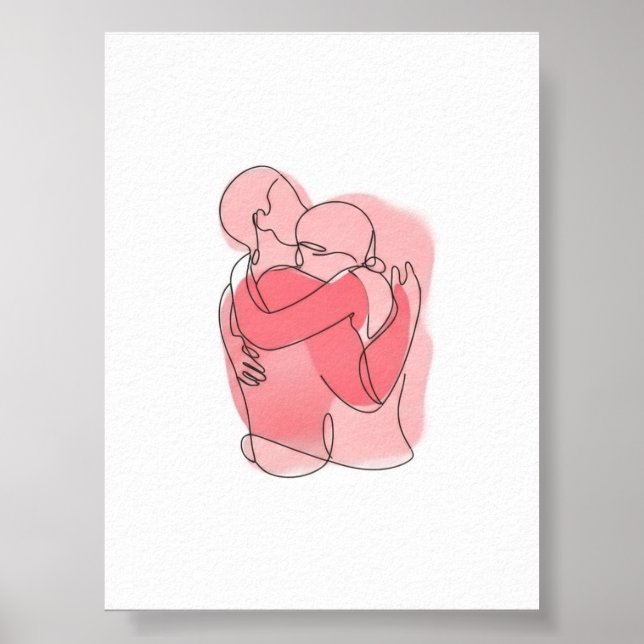 Sweet Embrace Couple Line Art - Personalisiertes G Poster (Vorne)
