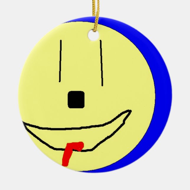Sweet Emoji, Yellow Blue, Kunst von Kindern:) Keramik Ornament (Vorne)