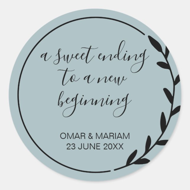 Sweet Ending New Beging Eukalyptus Wedding Runder Aufkleber (Vorderseite)