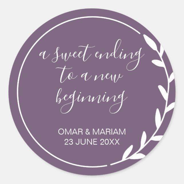 Sweet Ending New Beging Violet Lila Wedding Runder Aufkleber (Vorderseite)