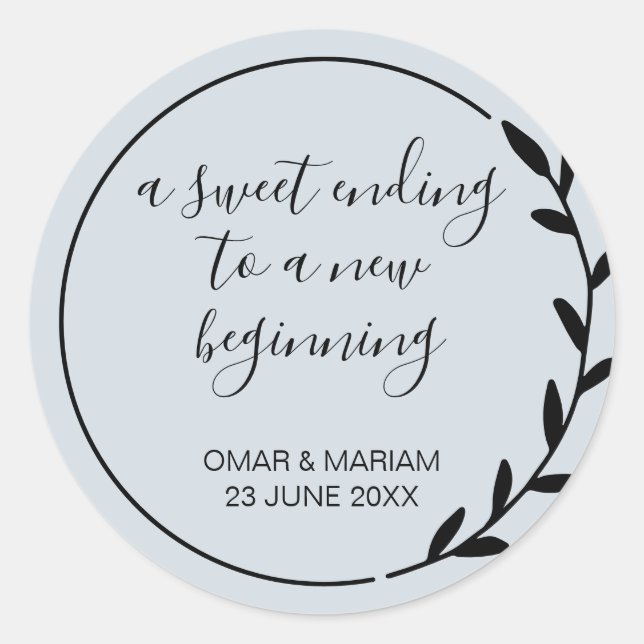 Sweet Ending New Beginner Sage Green Wedding Runder Aufkleber (Vorderseite)