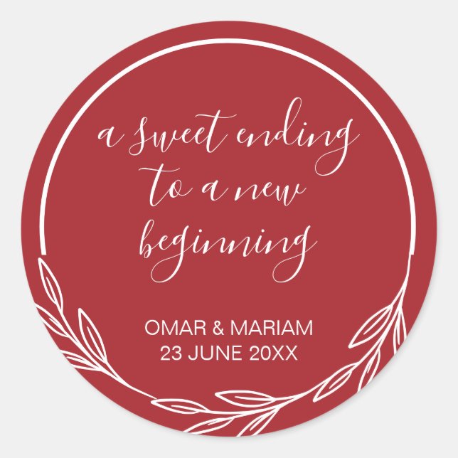 Sweet Ending New Beginner Scarlet Red Wedding Runder Aufkleber (Vorderseite)