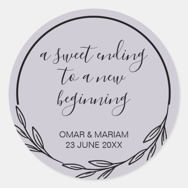 Sweet Ending New Beginning Lavender Lila Hochzeit Runder Aufkleber (Vorderseite)