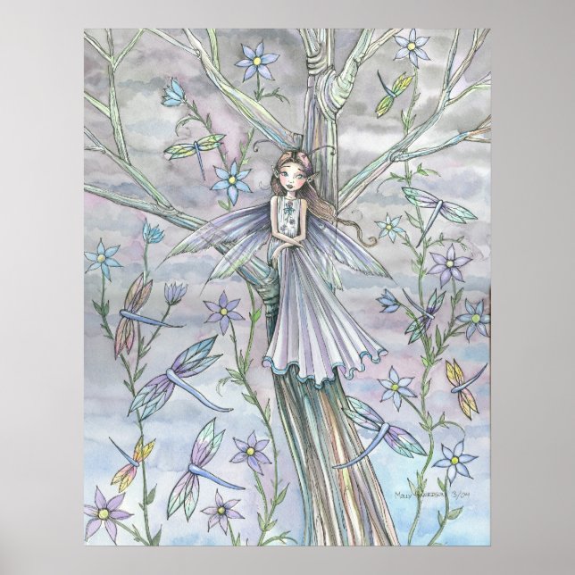 Sweet Fairy and Dragonflies Poster Print (Vorne)