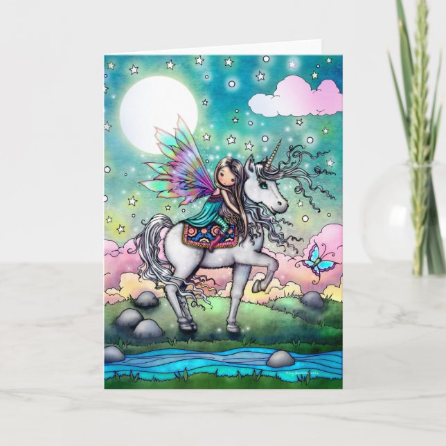 Sweet Fairy and Unicorn Fantasy Art Karte (Vorderseite)