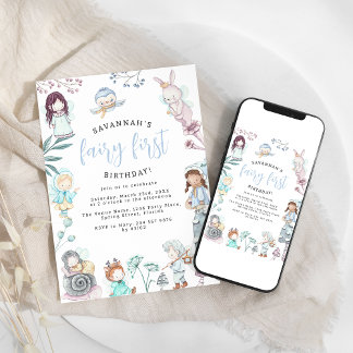 Sweet Fairy First Birthday Party Einladung