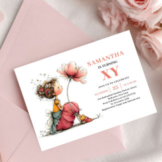 Sweet Fairy Girl 4th Birthday Pink Floral invite Einladung