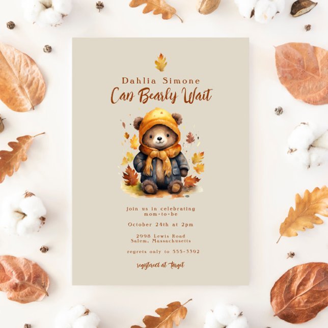 Sweet Fall Leaves Bearly Wait Baby Shower Einladung (Von Creator hochgeladen)