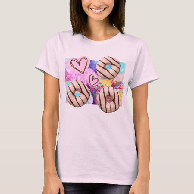 Sweet, farbenfroh, Fun Rainbow Donut Ladys T - Shi T-Shirt (Vorderseite)
