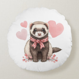 Sweet Ferret Kawaii Pink Hearts Rundes Kissen